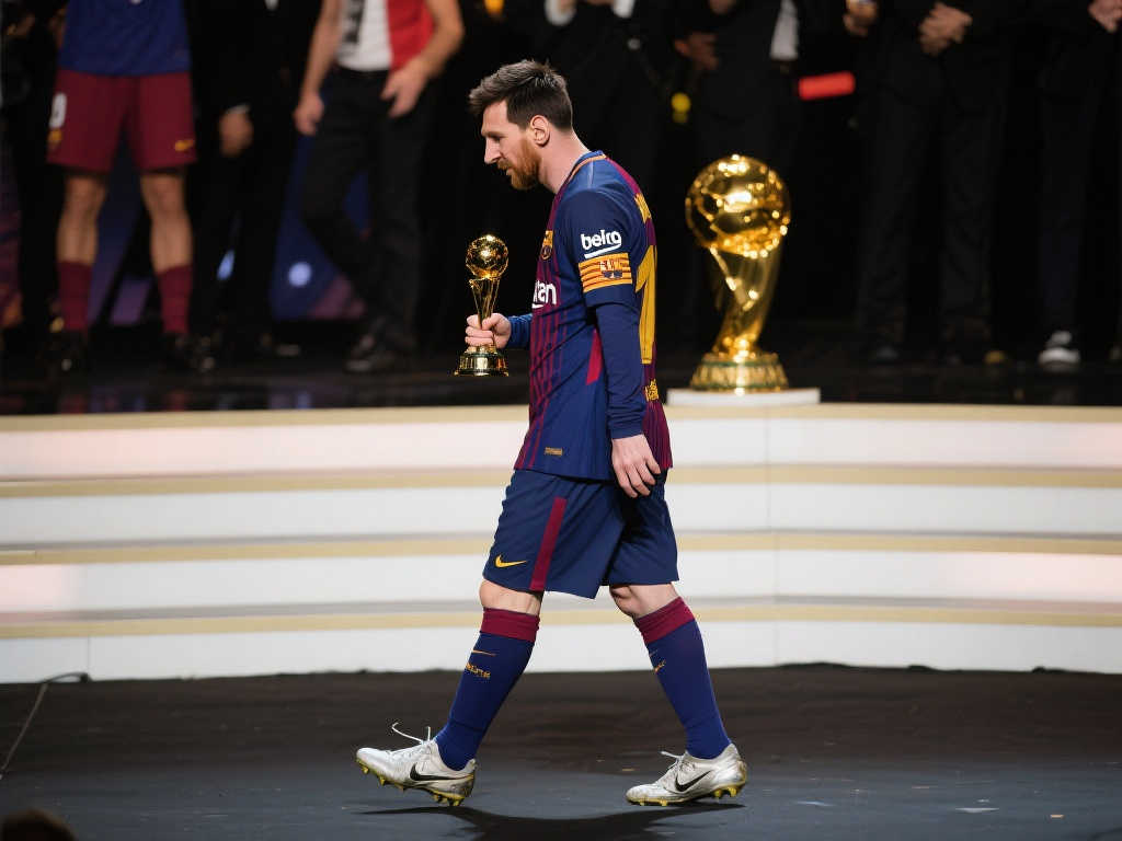 梅西独特小碎步领取奖杯原视频